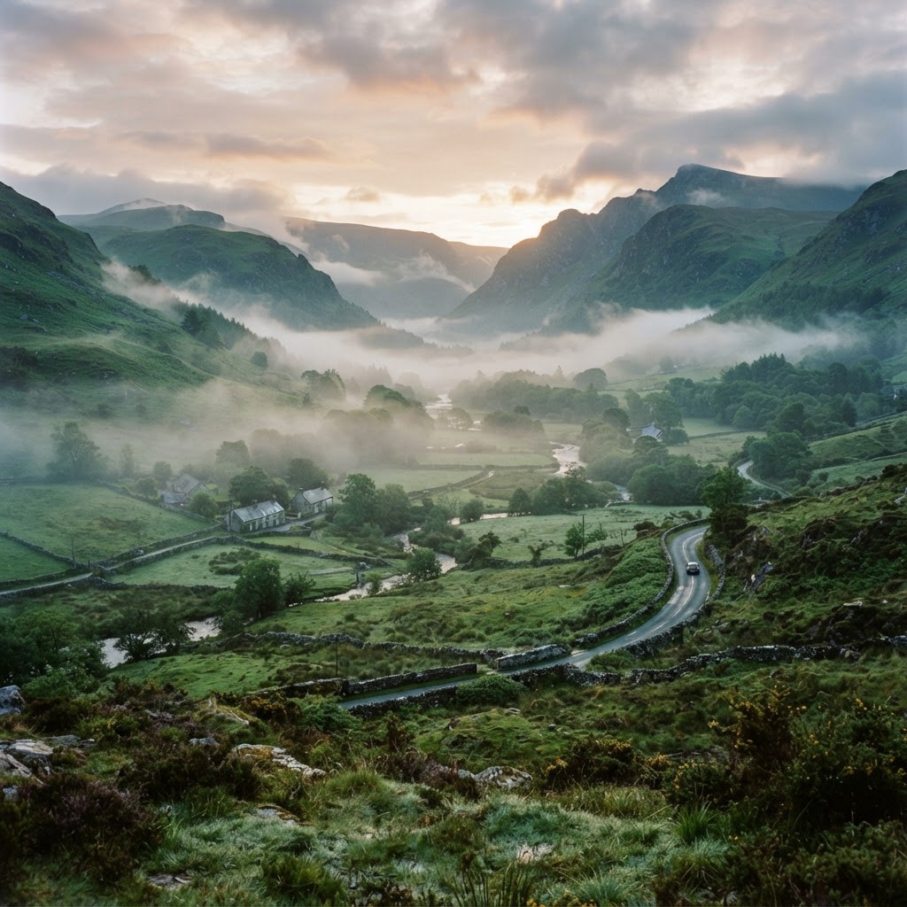 The misty Irish valleys are best captured during the early morning hours for the most atmospheric results.