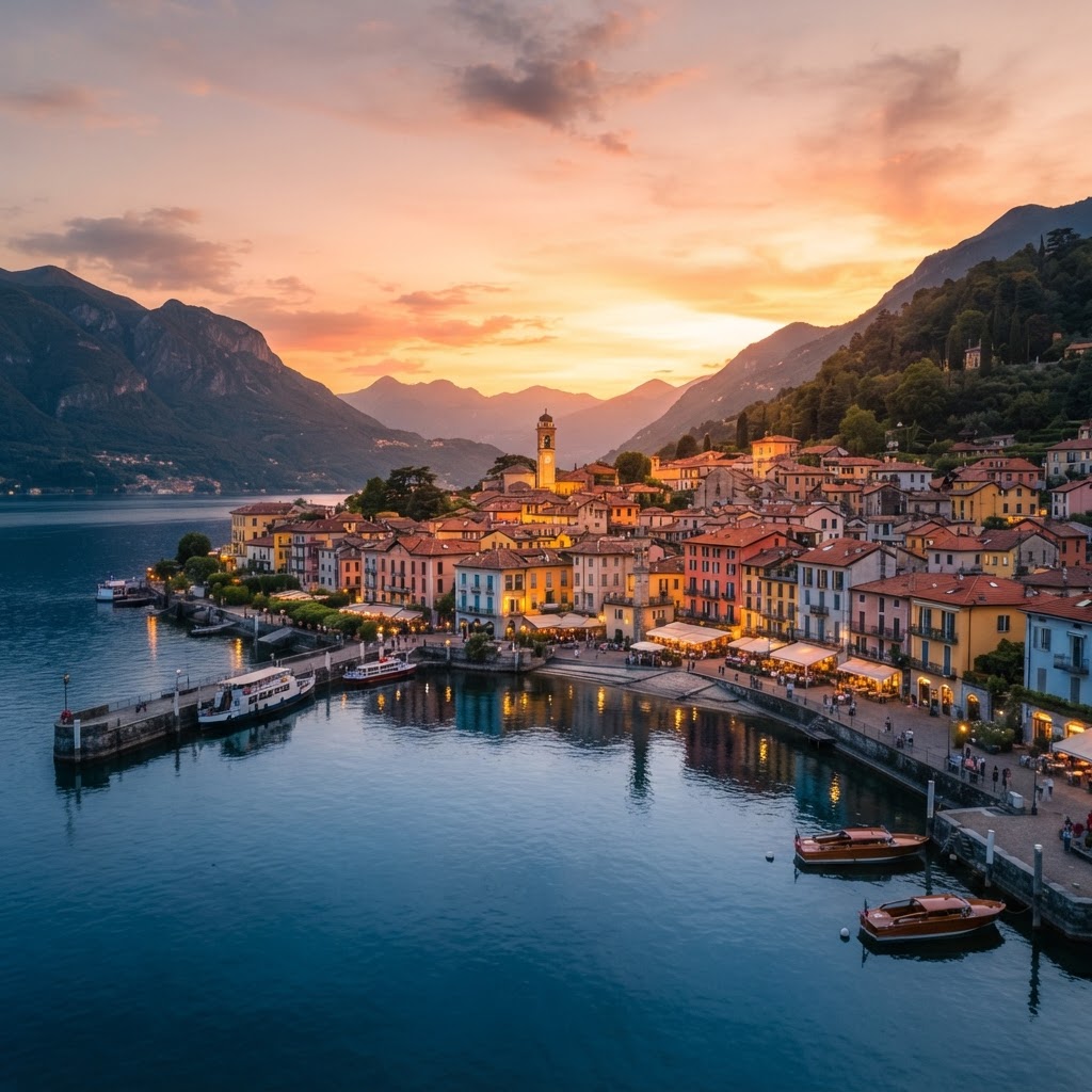 The golden hour in Bellagio reveals the town's stunning charm.