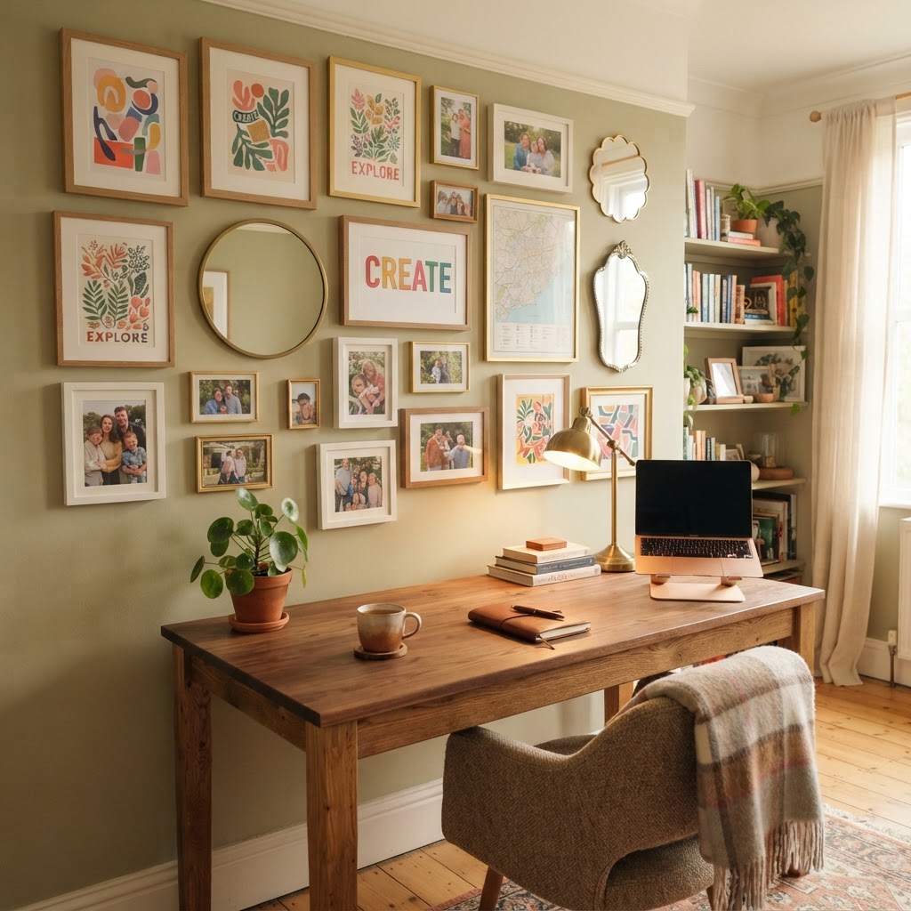 Mixing textures and frame sizes keeps the display engaging.