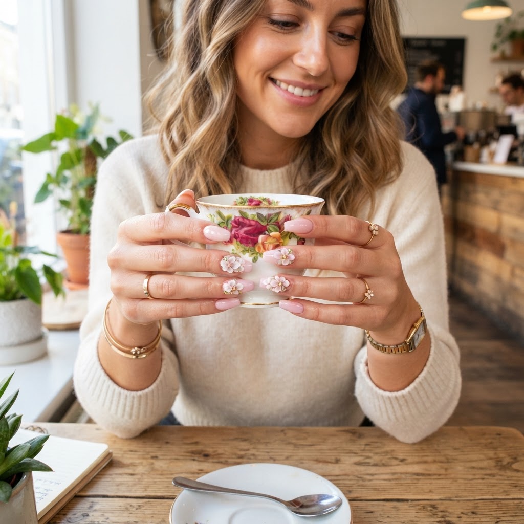 3d flower nail art perfect for brunches and events.
