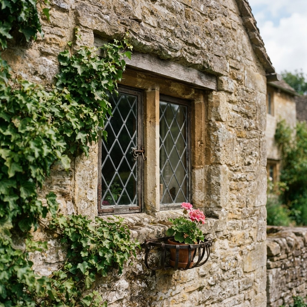 The distinctive texture of Cotswold honey-stone.