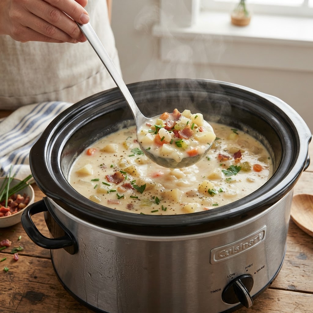 The perfect creamy texture inside the slow cooker.