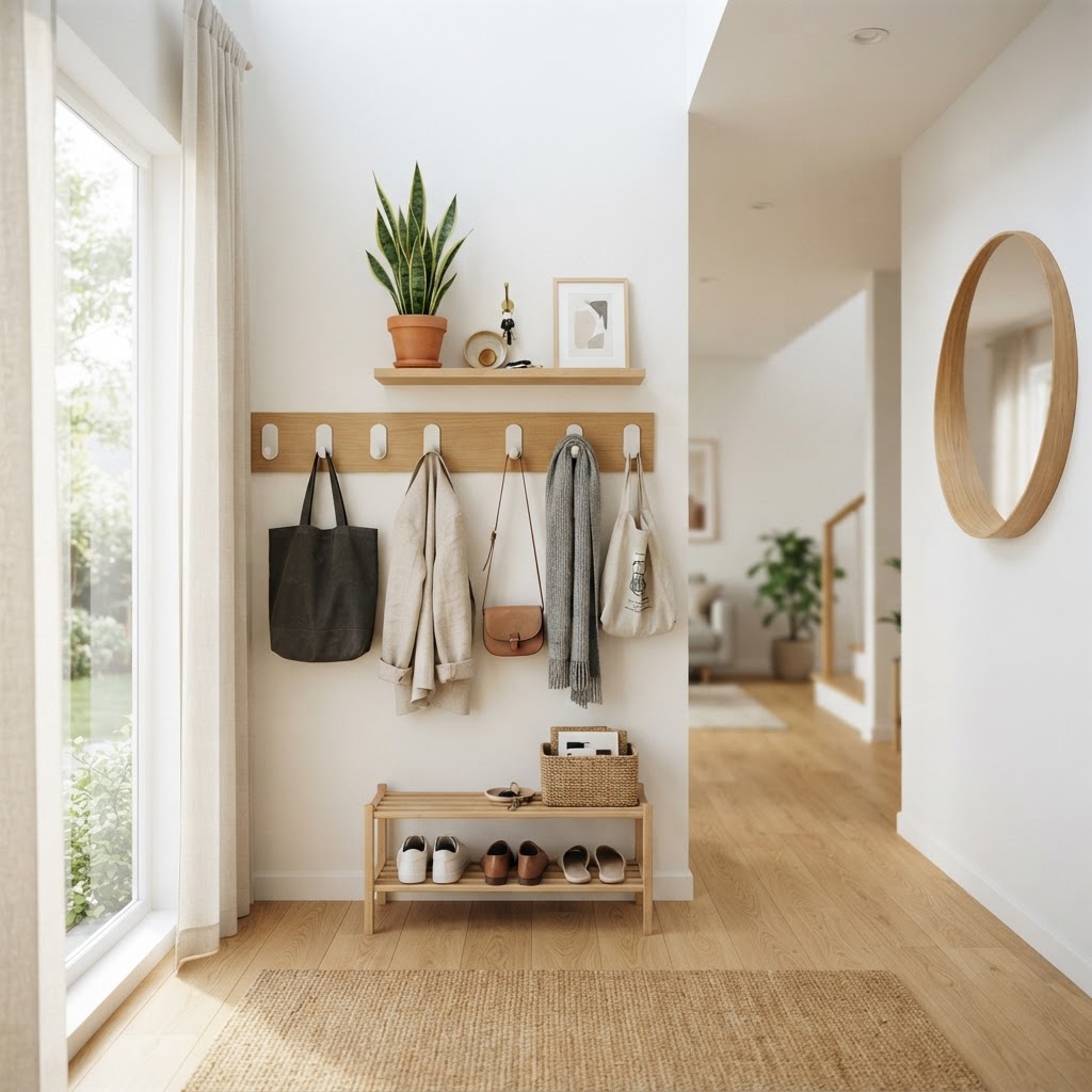 Maximize your entryway with smart, adhesive-based storage solutions.