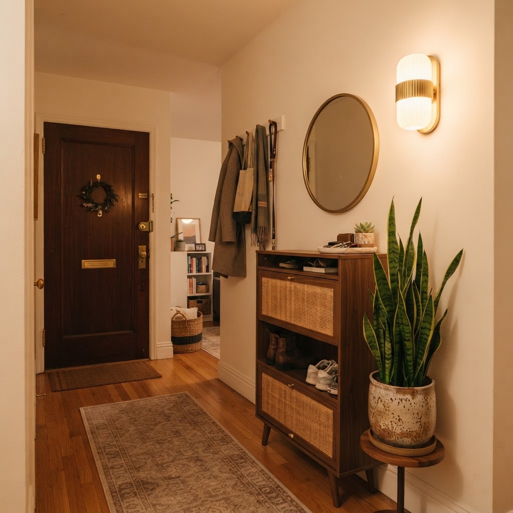 Tilt-out cabinets provide maximum storage in the narrowest of hallways.