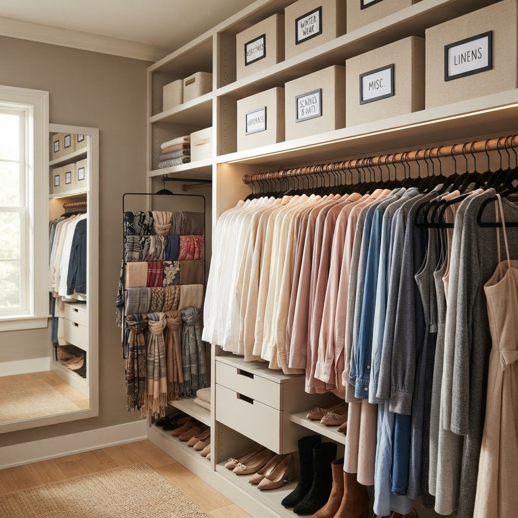 A well-organized closet is the foundation of a clutter-free small bedroom.