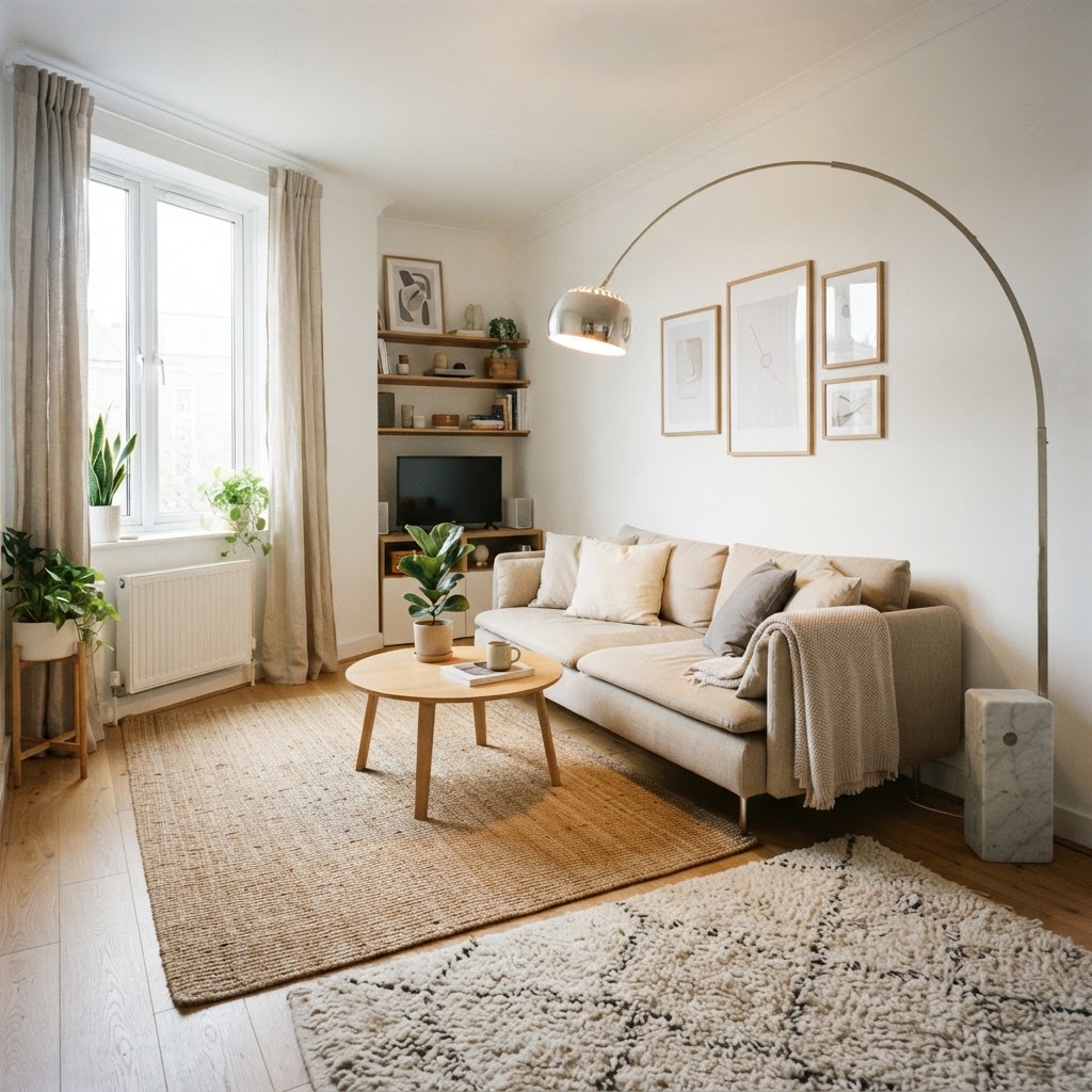 Bright and airy Scandinavian-inspired living room design.