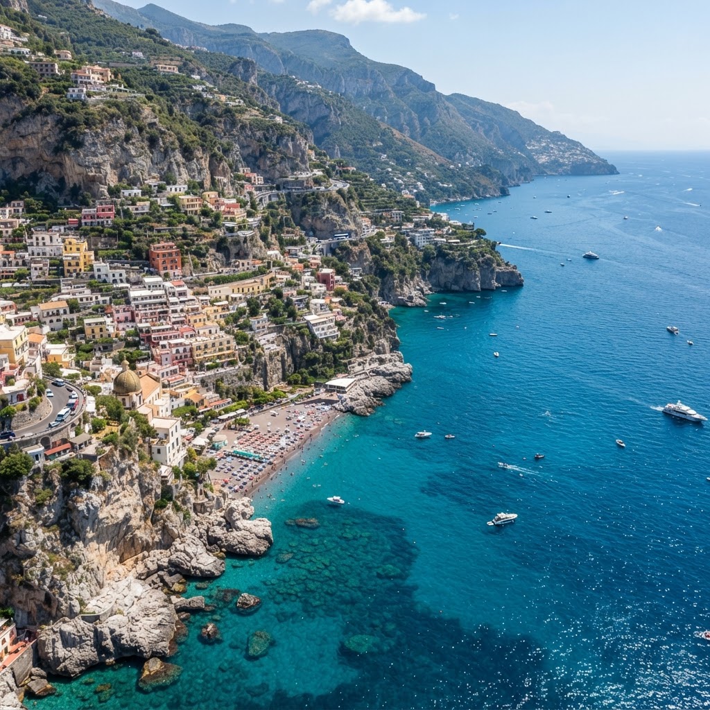 Positano Cliffs: A Masterpiece of Coastal Beauty 4 The dramatic limestone cliffs define the unique silhouette of the Amalfi Coast.