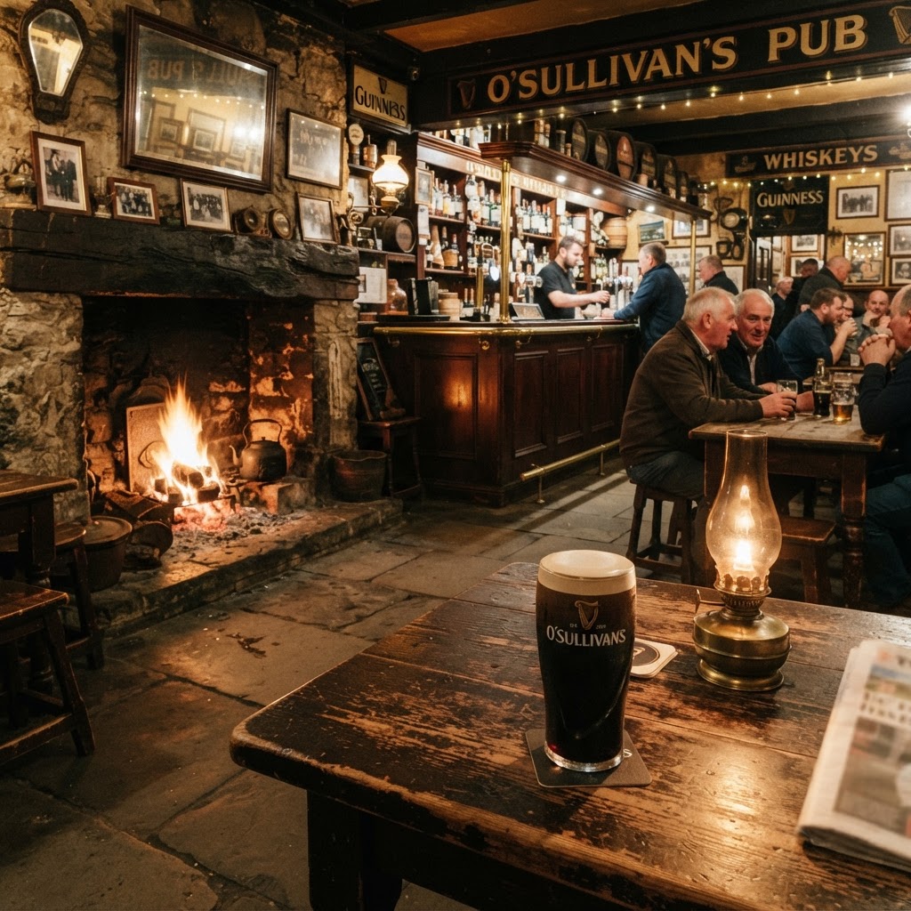 Authentic atmosphere inside a traditional Irish pub.
