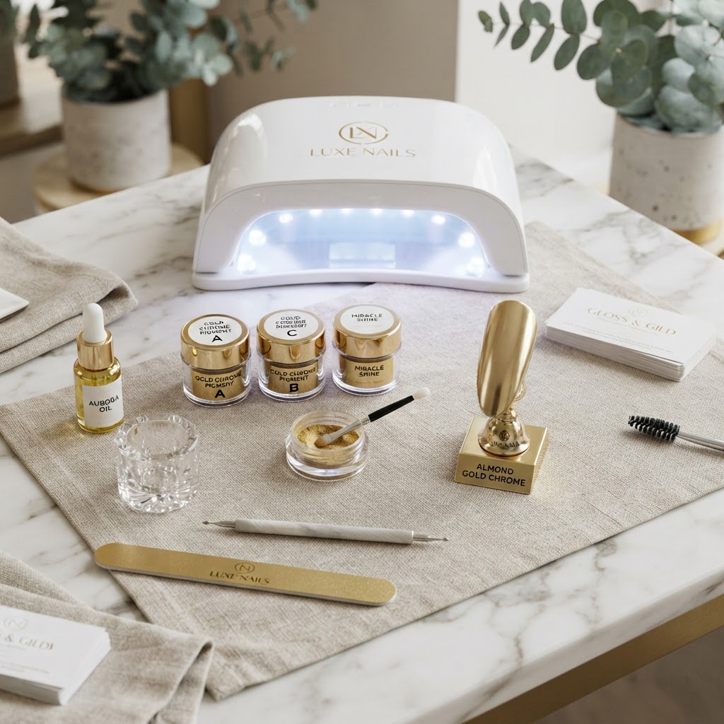 Essential professional tools for creating the perfect chrome manicure.