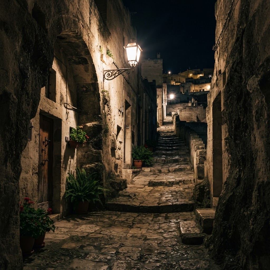 Matera at Night: Experience the Ancient Magic 3 Wandering the quiet, historic alleyways after dark.