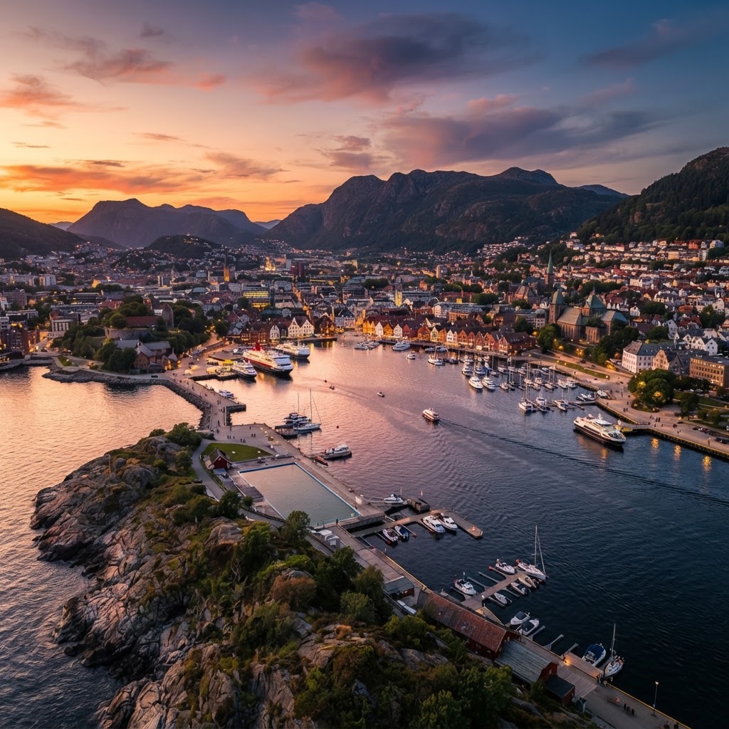 Historic Streets of Bergen: A Walking Guide 4 The breathtaking view from the tip of the Nordnes peninsula, showcasing Bergen's relationship with the sea.
