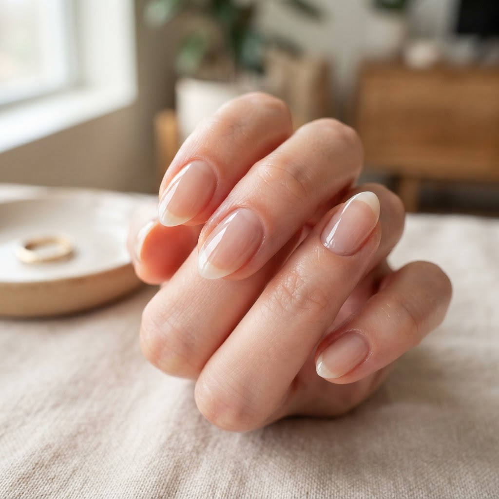 Healthy, natural nails look best with a clean and simple glossy finish.