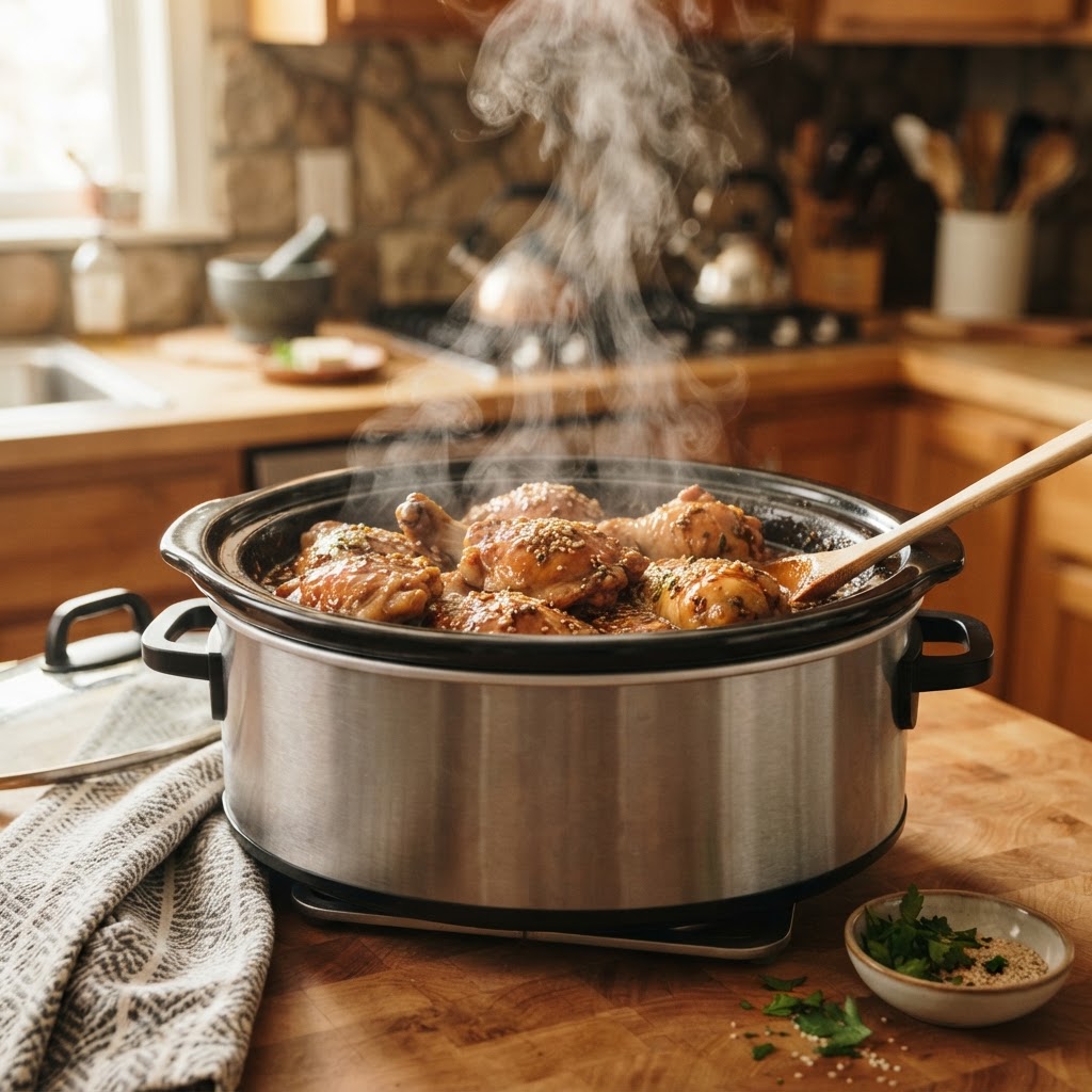 The perfect slow cooker honey garlic chicken, slow-cooked to perfection.
