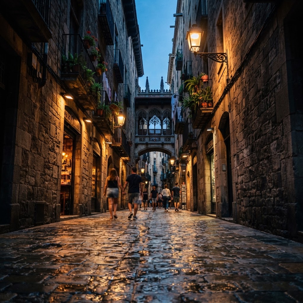 The moody, atmospheric alleys of the Barri Gòtic.
