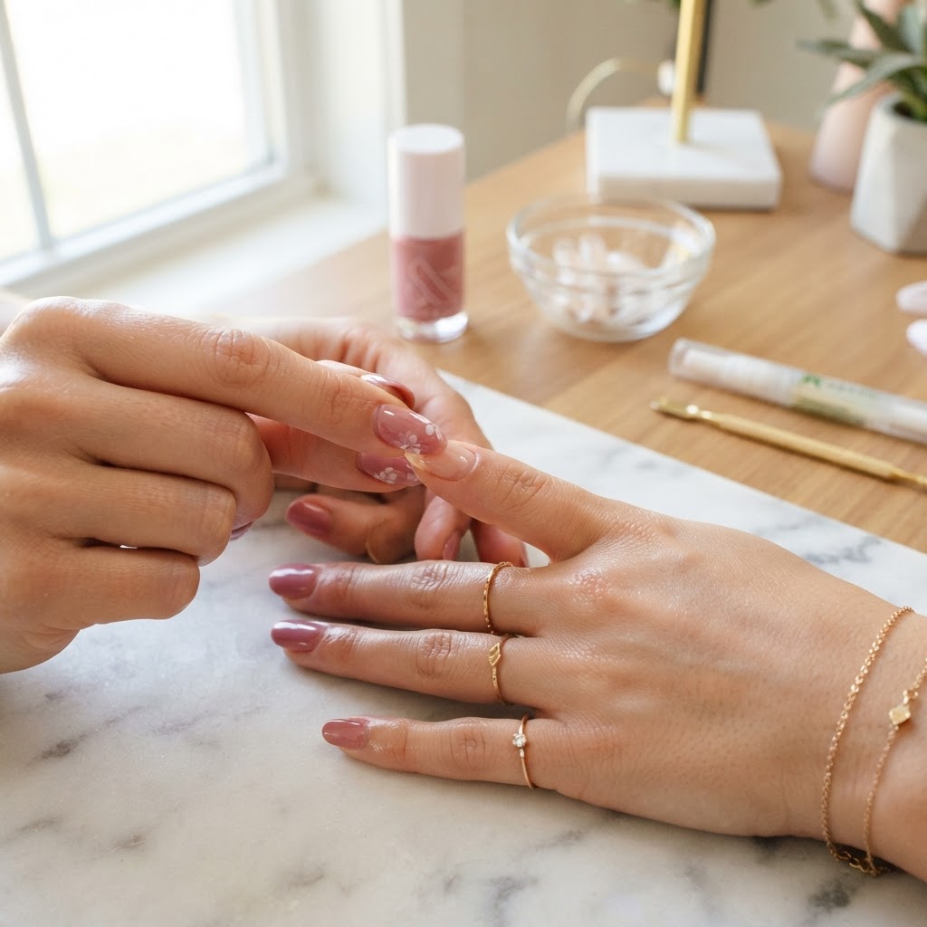 Mastering the 45-degree angle application is key to a long-lasting manicure.