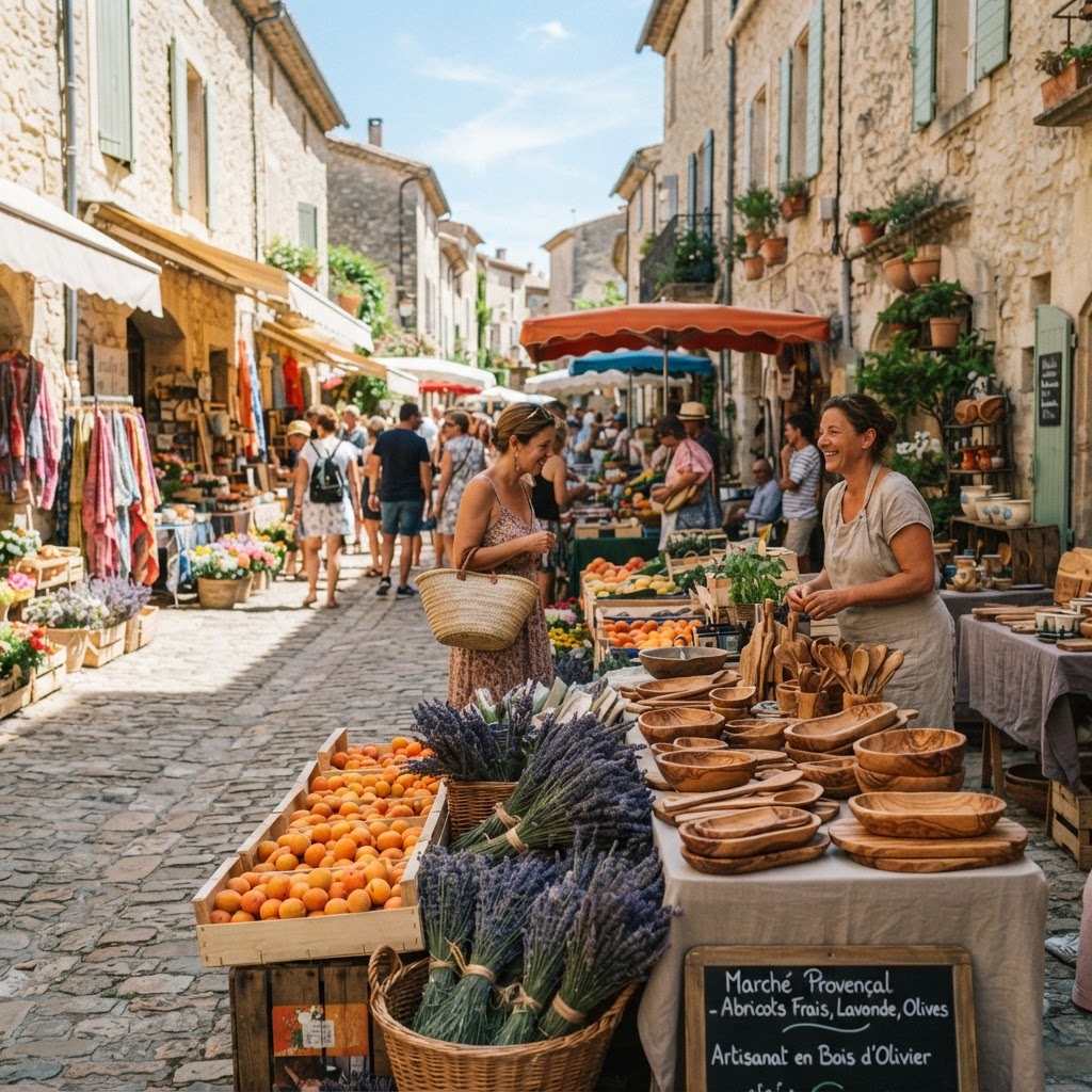 The vibrant colors and scents of a traditional French market.