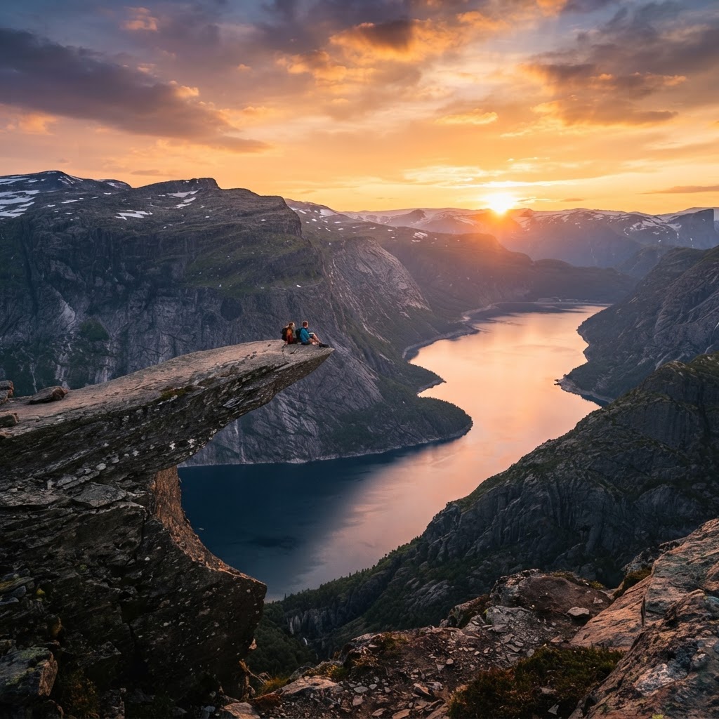 Trolltunga at Sunset: Why It's Worth Every Step 2 The breathtaking golden hour at the famous Trolltunga cliff.