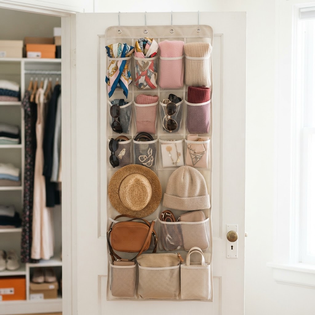 Utilize the back of your door for extra storage capacity.