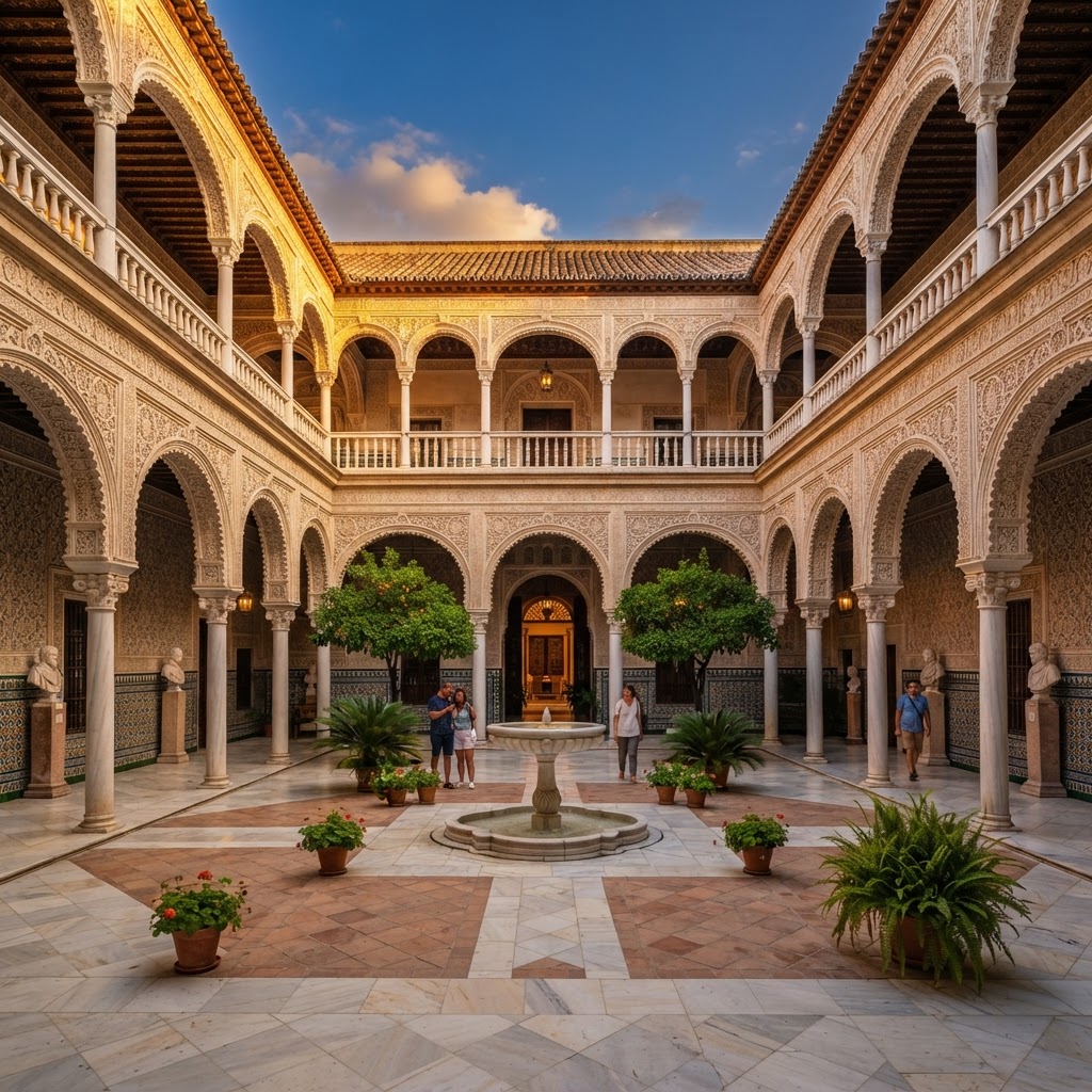 The stunning architectural symmetry of the famous Casa de Pilatos.