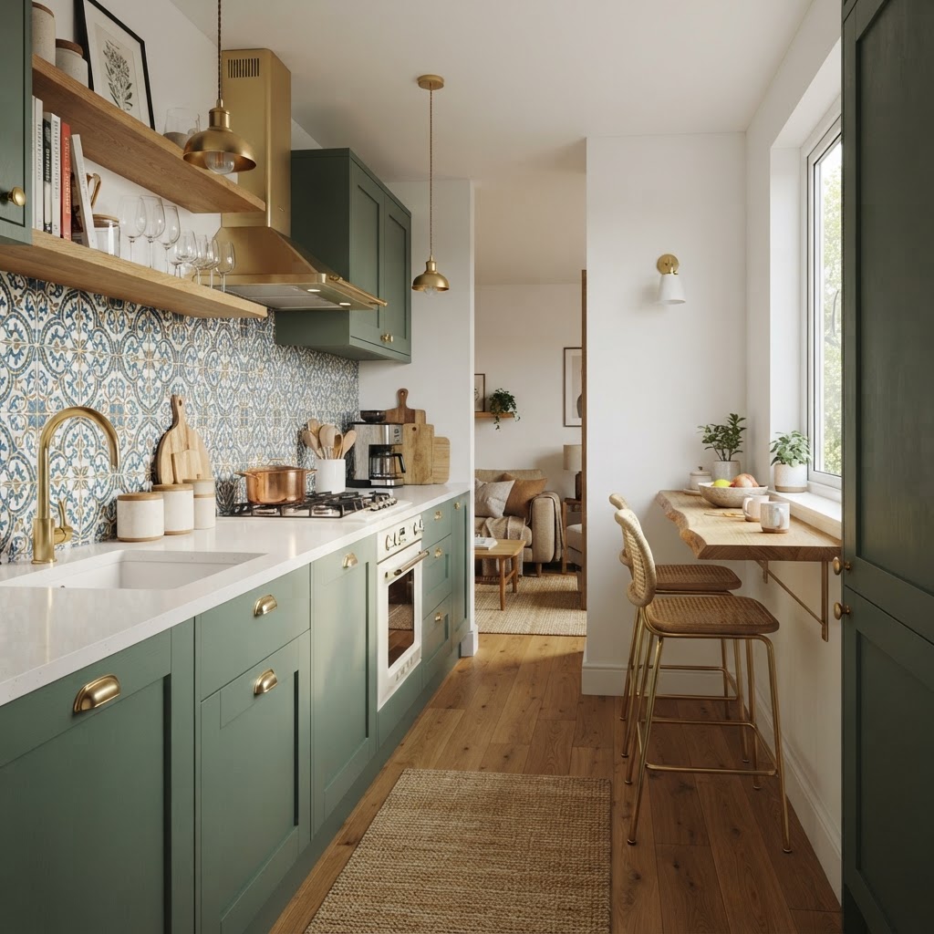 Modern galley kitchen layout.