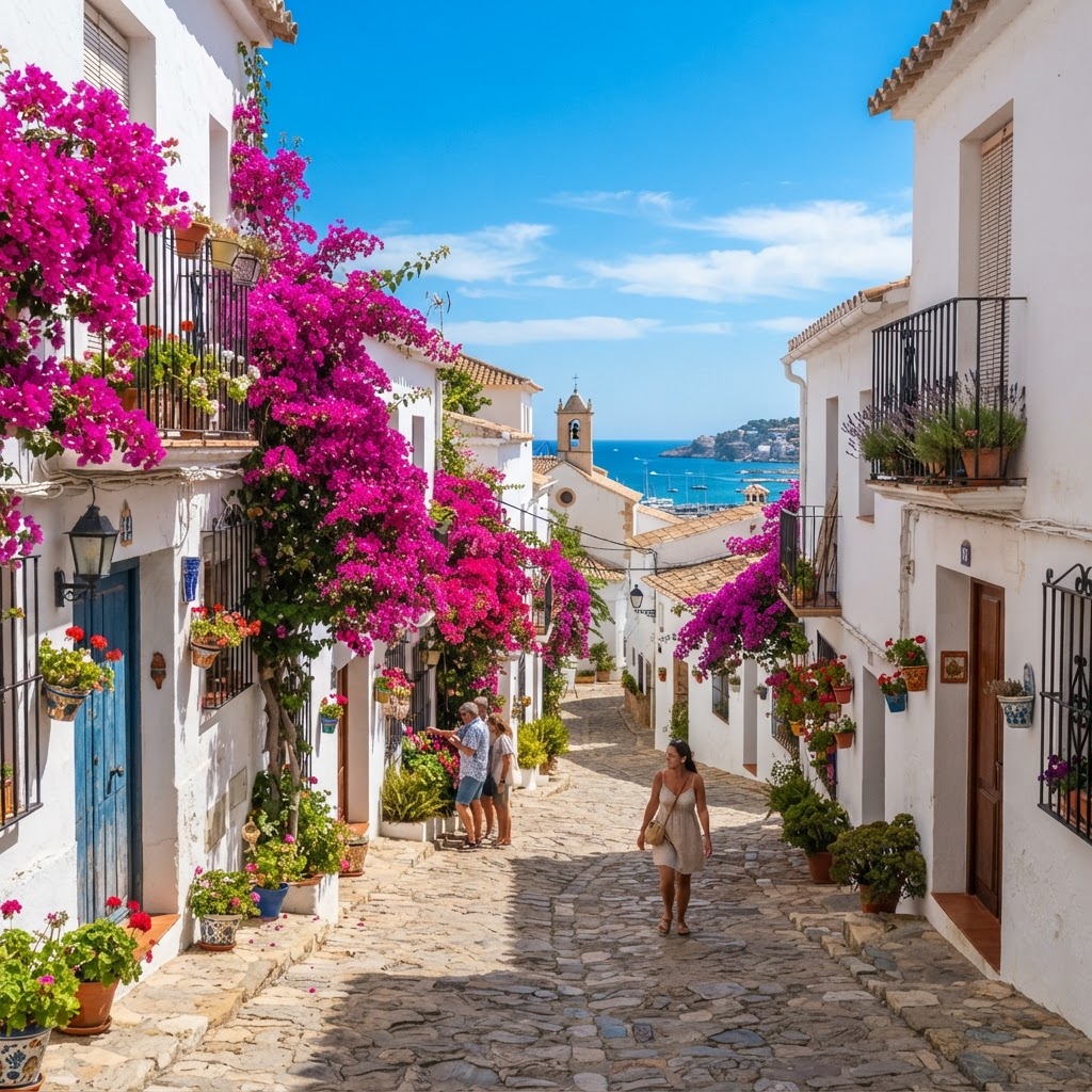 Spanish Summer Aesthetic: Capturing Eternal Golden Hours 4 The colorful streets of a Spanish coastal town.