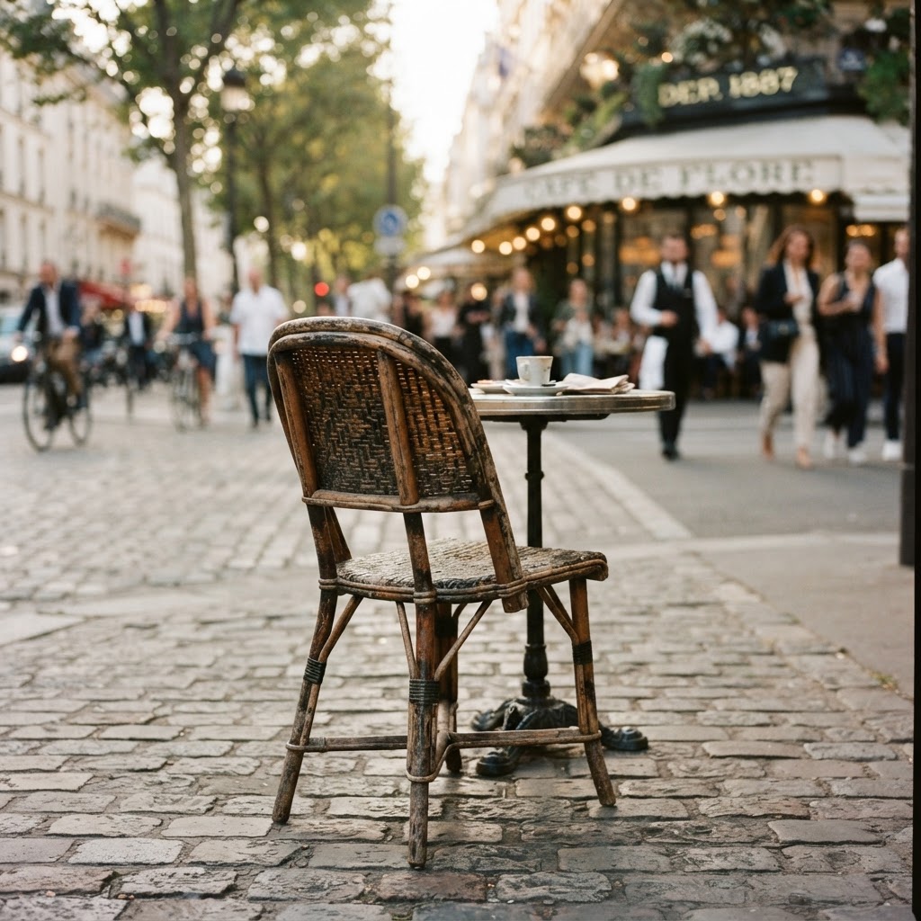 Capturing the quiet, nostalgic essence of a local Parisian café.