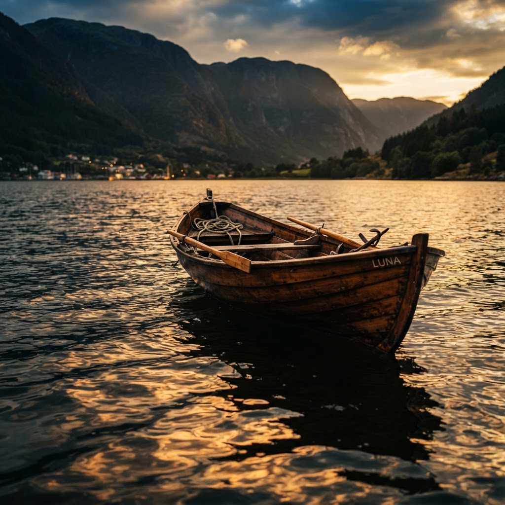 Golden light shimmering on the water near the Bergen fjords.