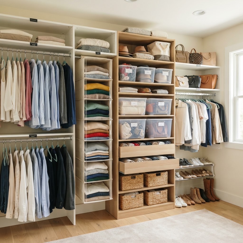 Maximize your closet with smart hanging organizers.