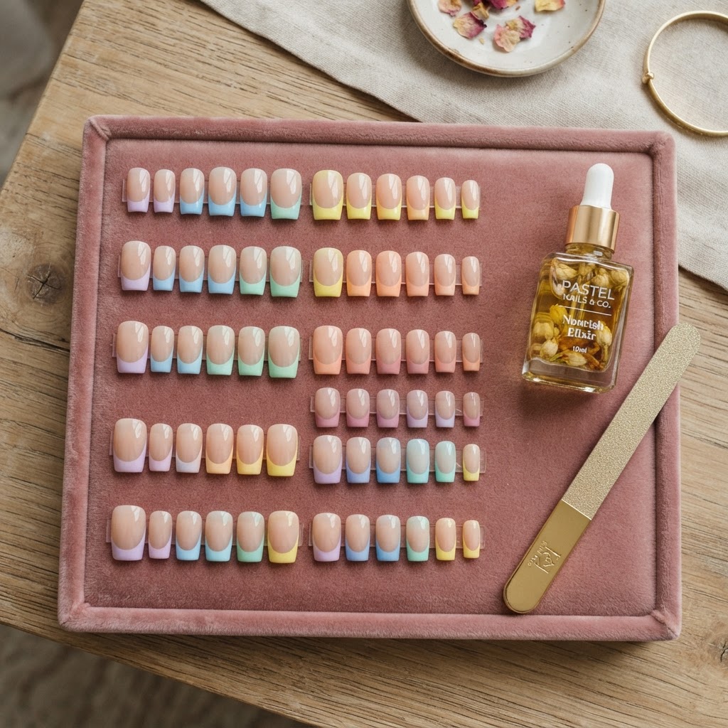 A collection of colorful press-on nail sets ready for application.