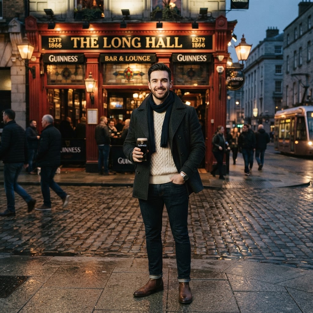 Look sharp in Dublin with a classic wool pea coat.