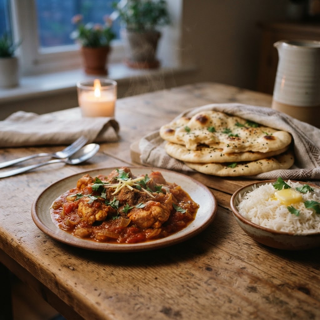 Serve your chicken curry with warm naan and rice.