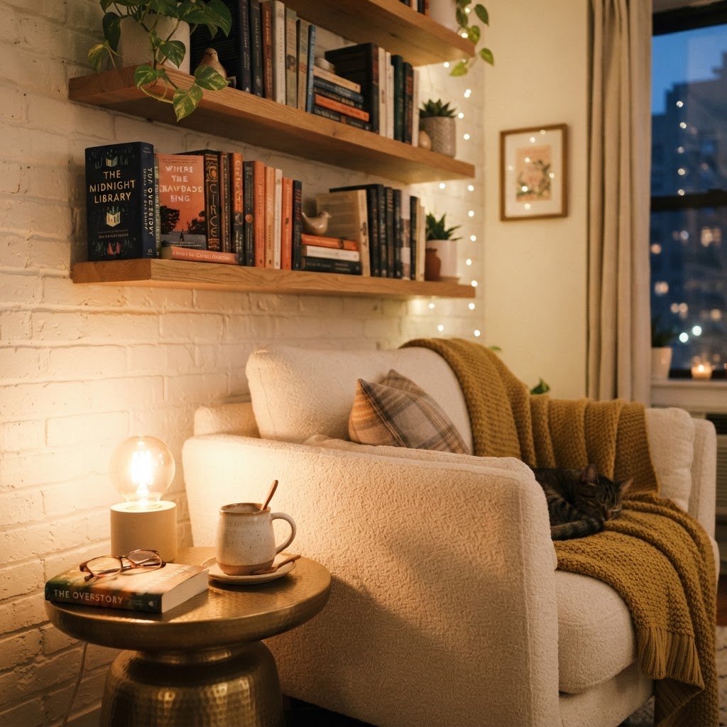 Using vertical wall space to house your favorite books.
