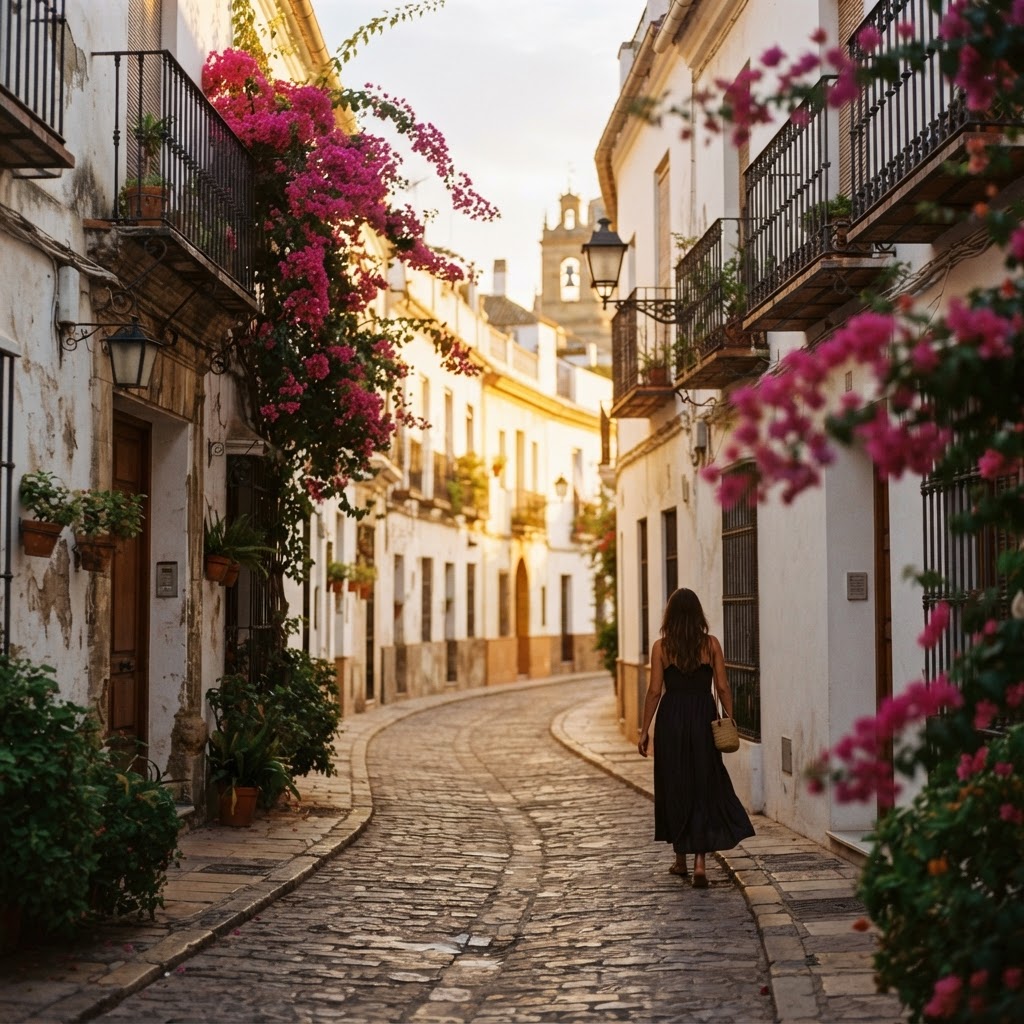 The sun-drenched, floral-filled streets of Seville.