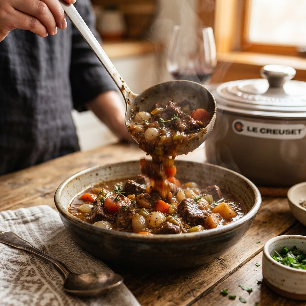 The final, hearty texture of a perfect beef stew.
