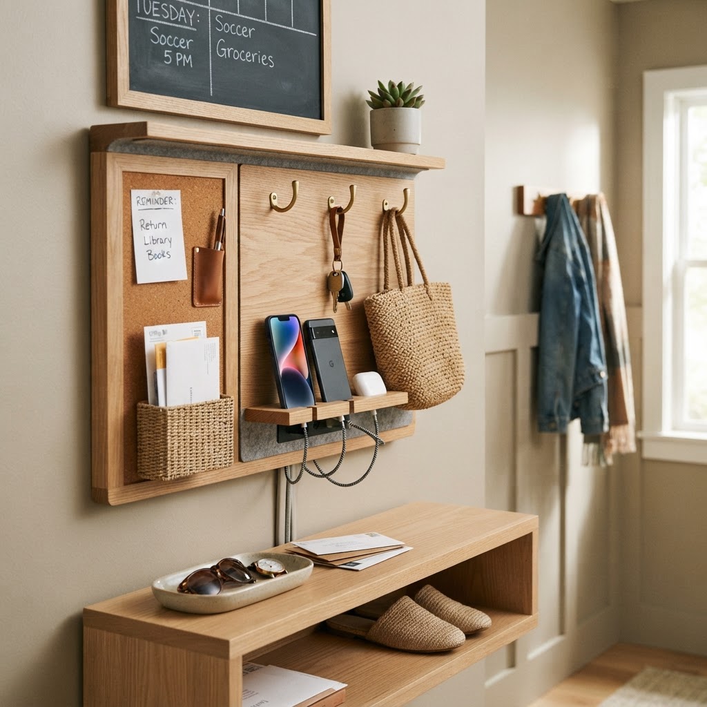 Command centers keep family schedules and items organized.