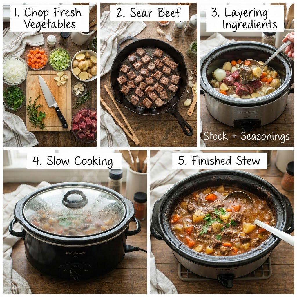 The step-by-step beauty of preparing a classic beef stew.