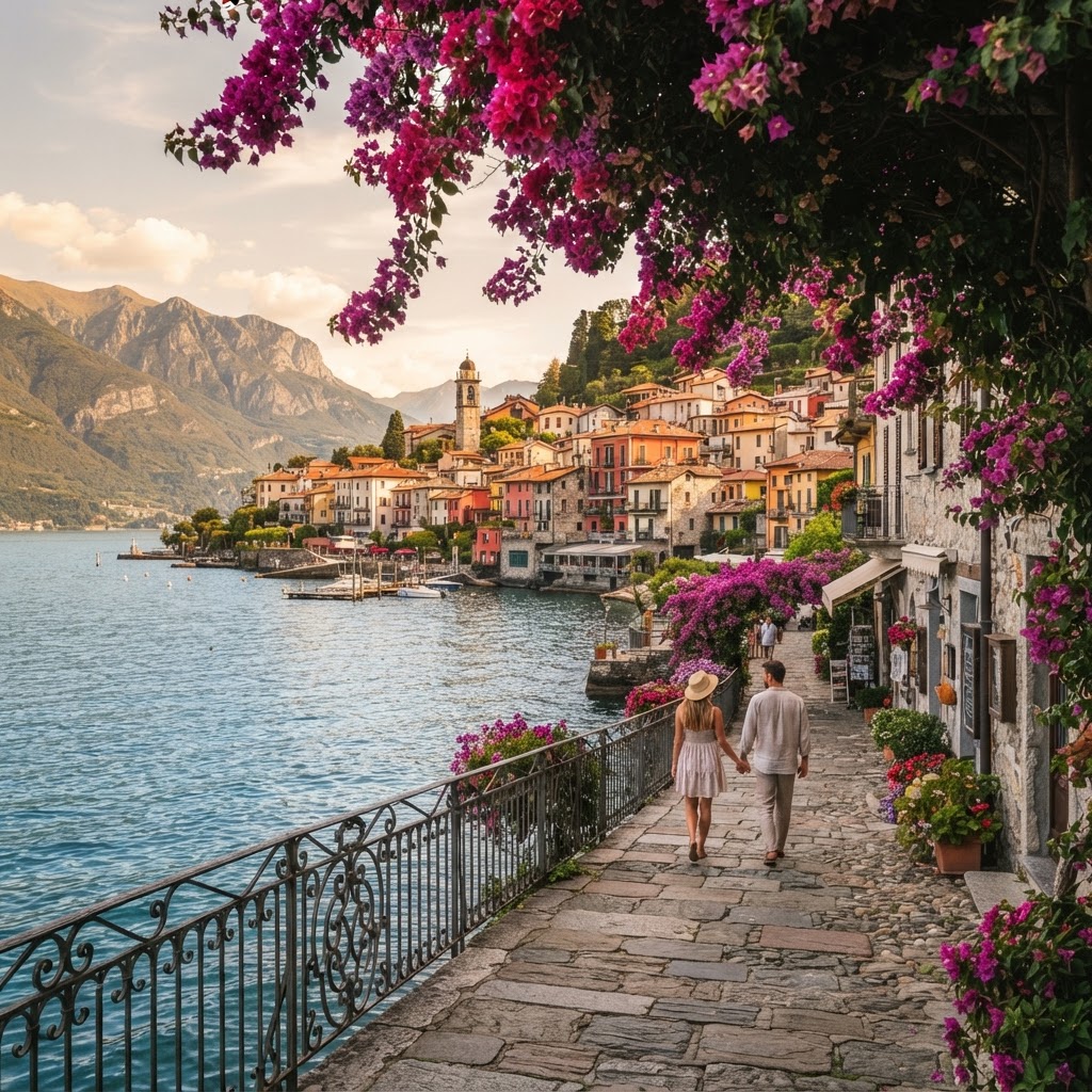 The charming, flowered walkways of Varenna.