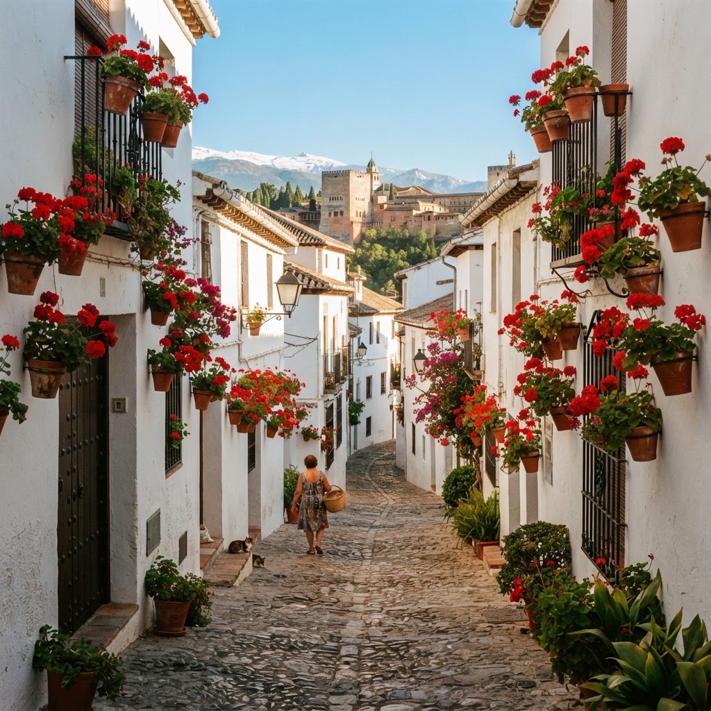 The winding, flower-filled streets of the Albaicín provide a quiet retreat from the city center.