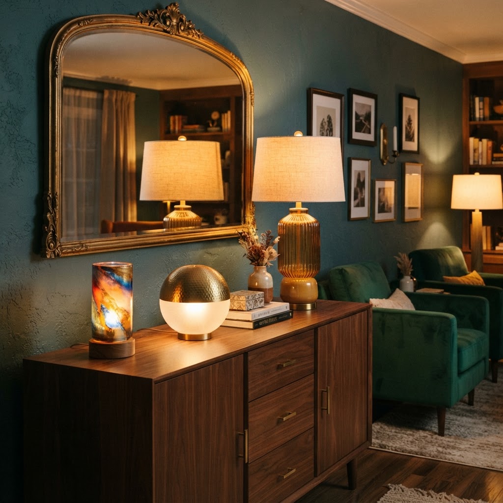 Layering different lamp sizes creates professional lighting depth.