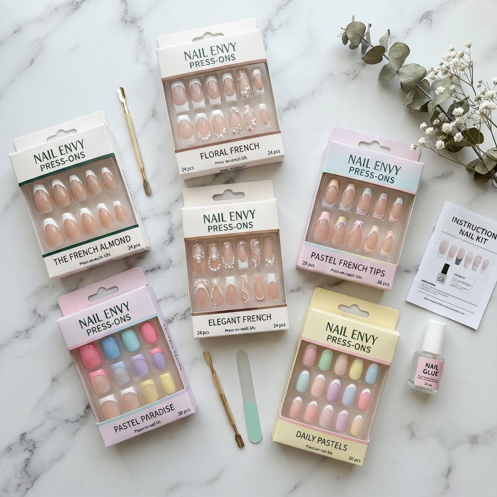 A variety of press-on styles offers endless options for your next manicure.