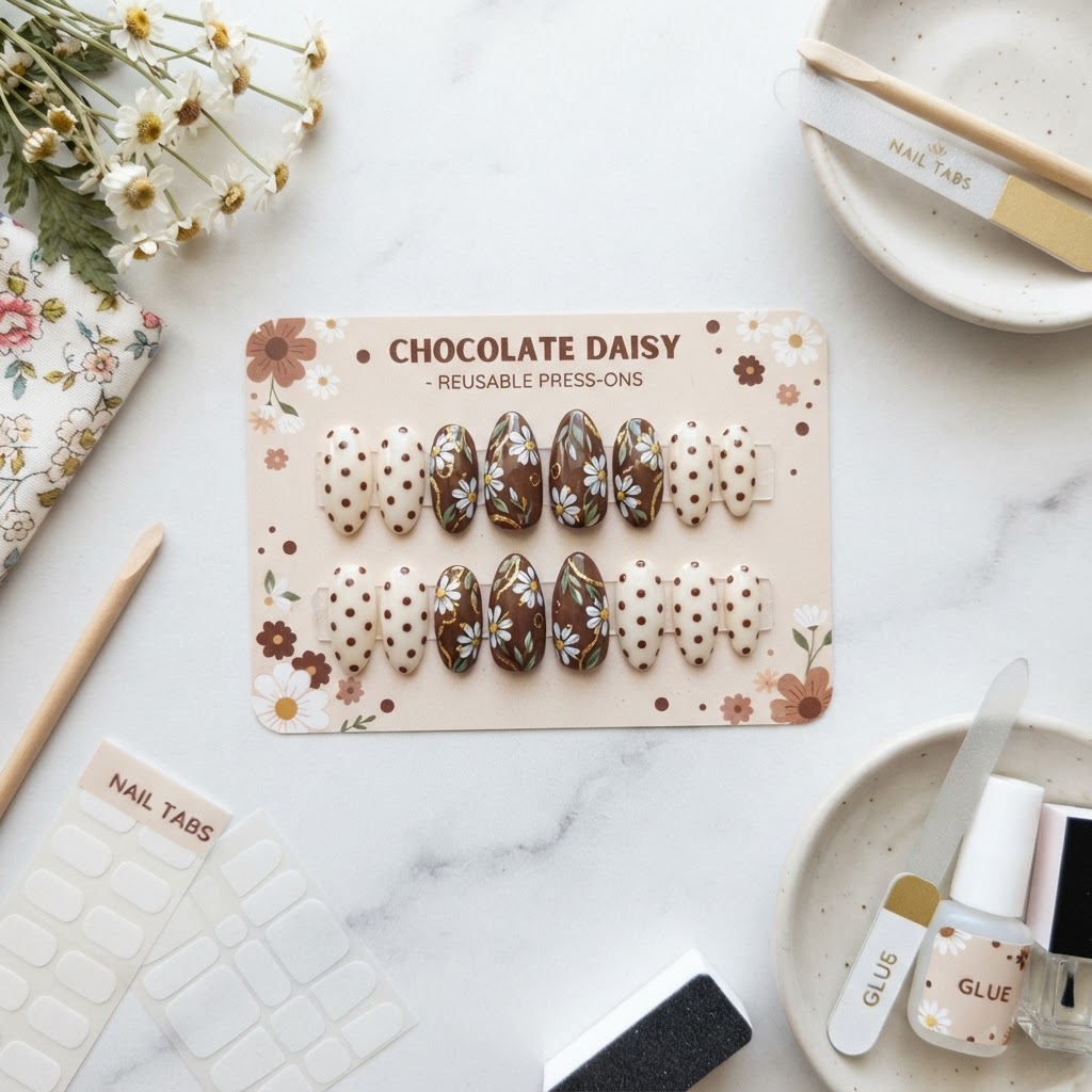 A complete DIY press-on nail kit setup featuring tools for perfect application.