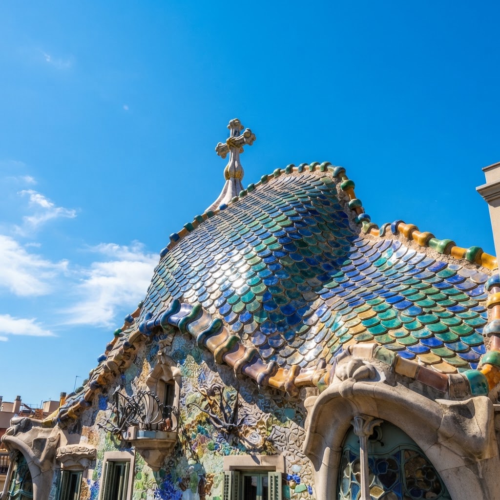 The legendary dragon-scale rooftop of Casa Batlló.