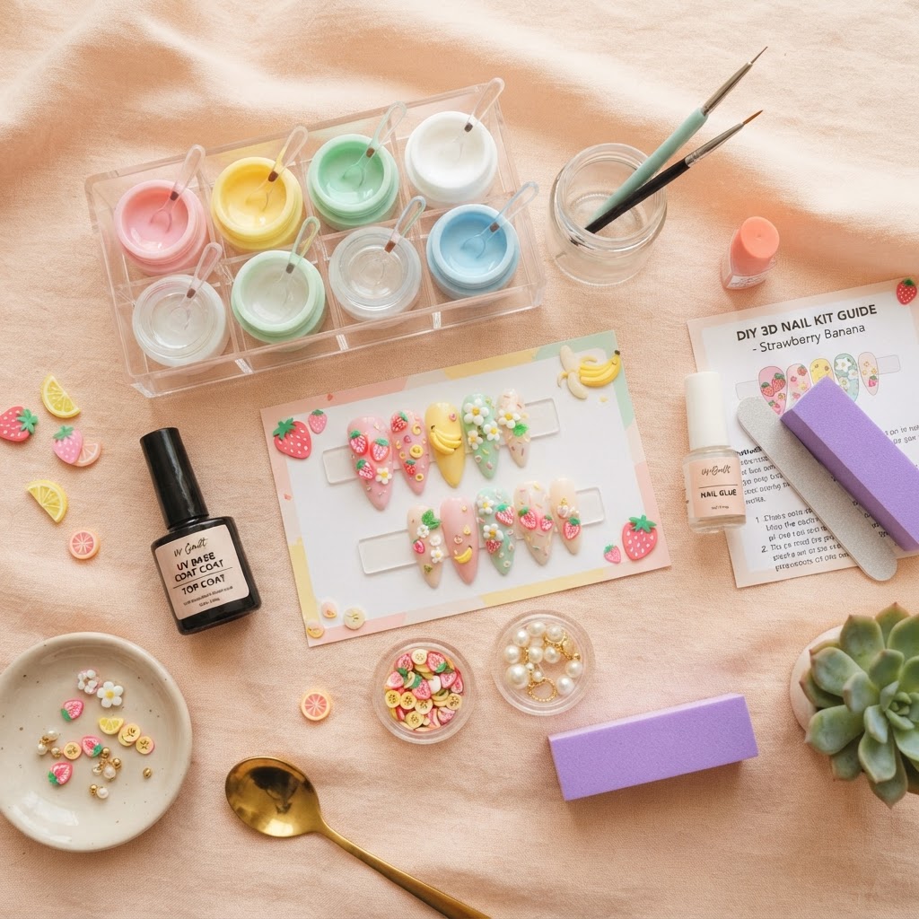 Organized supplies for creating breakfast-themed press-ons.