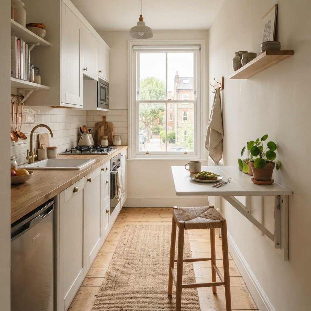 Fold-down tables are perfect for tight apartment layouts.