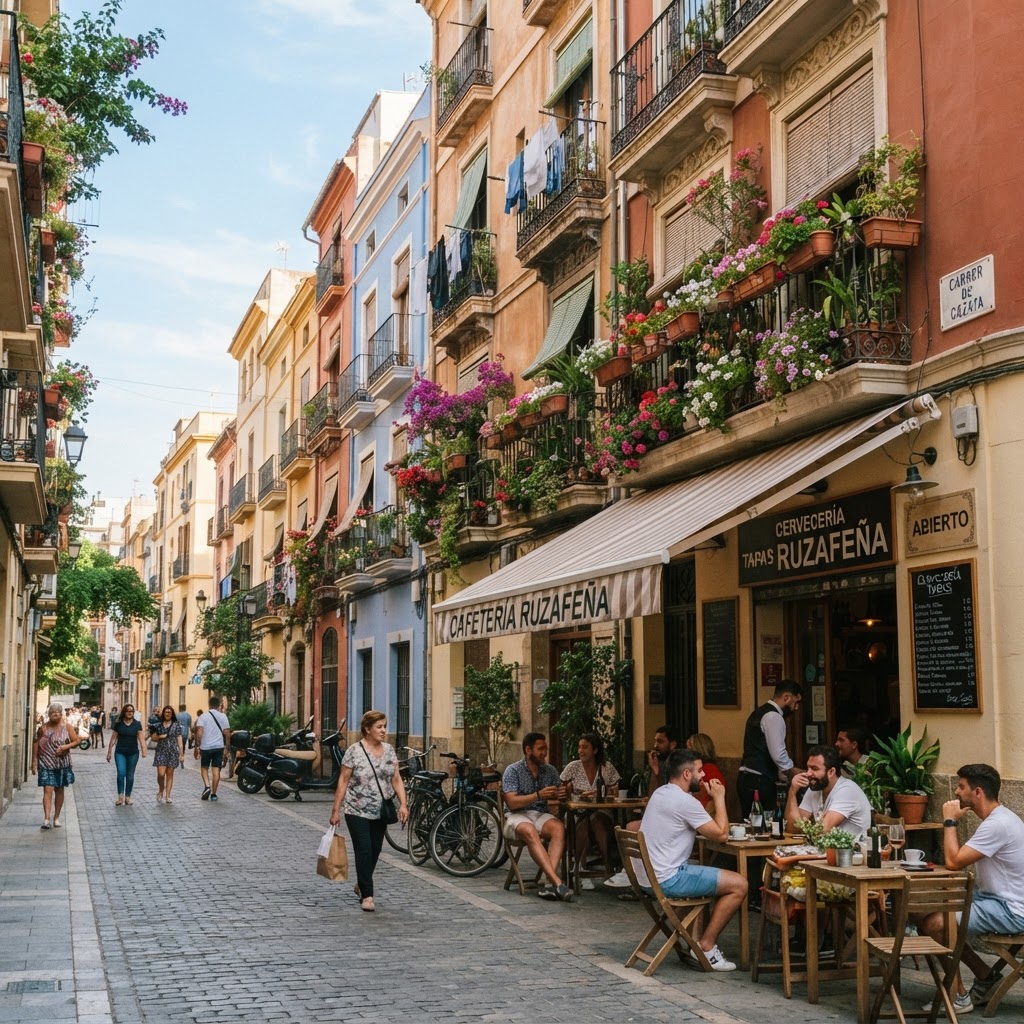 The eclectic and bohemian streets of Ruzafa, where locals spend their afternoons.