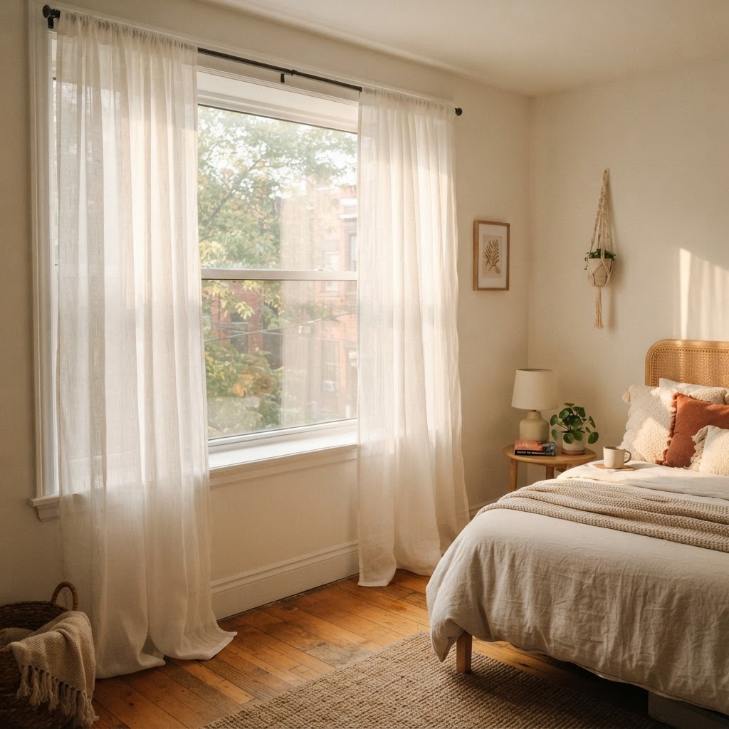 Floor-to-ceiling curtains make any rental feel more luxurious.