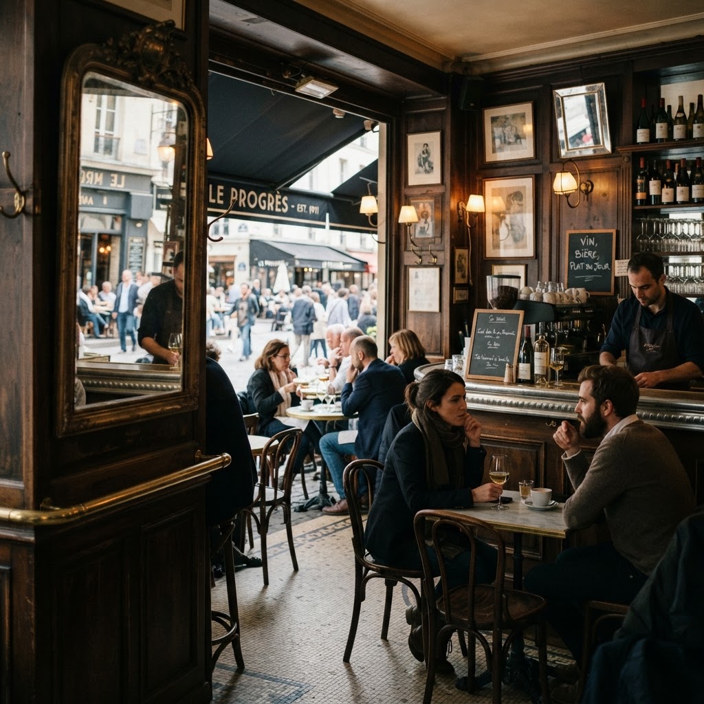 The timeless elegance of historic French café interiors.