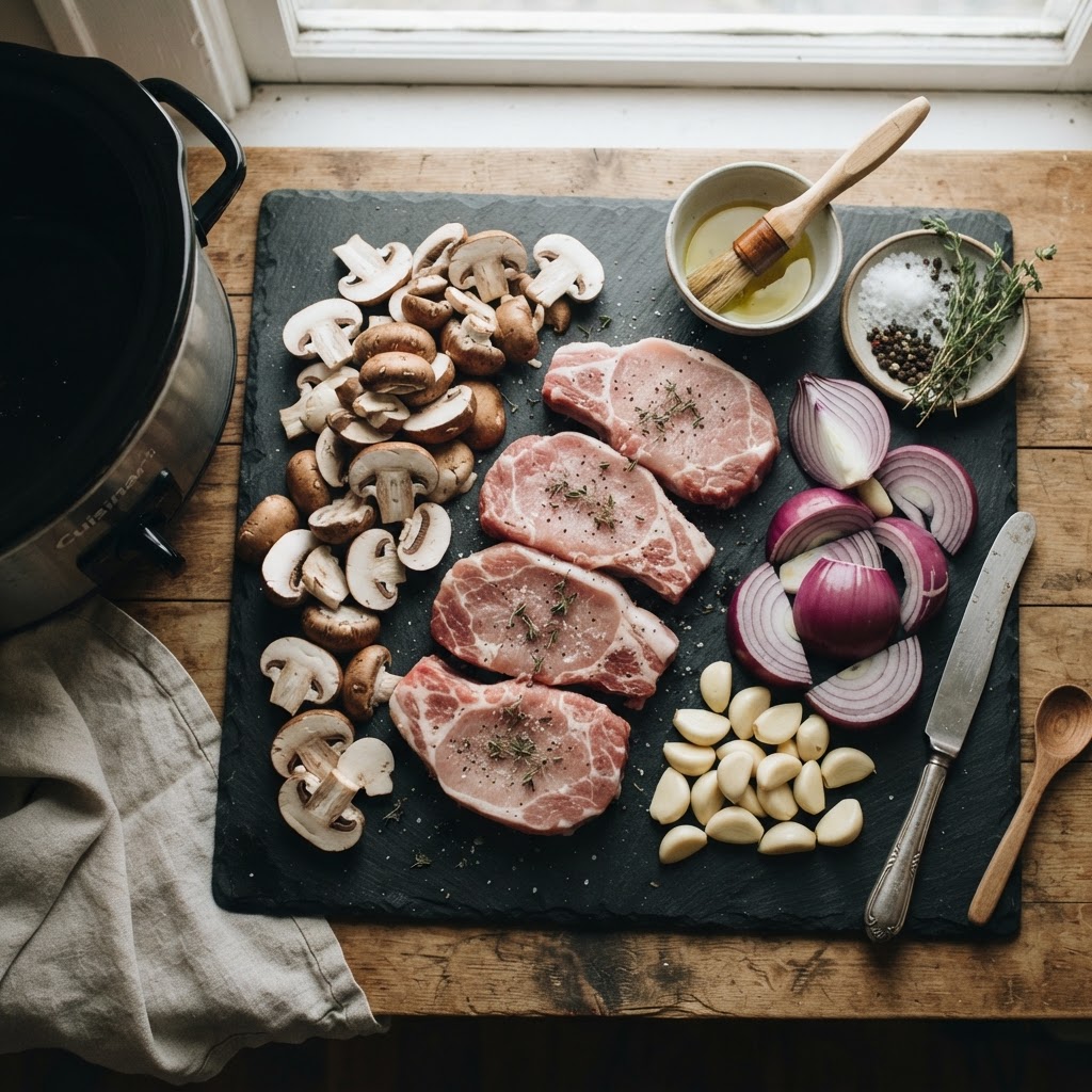 The fresh ingredients ready to make the perfect slow cooker meal.