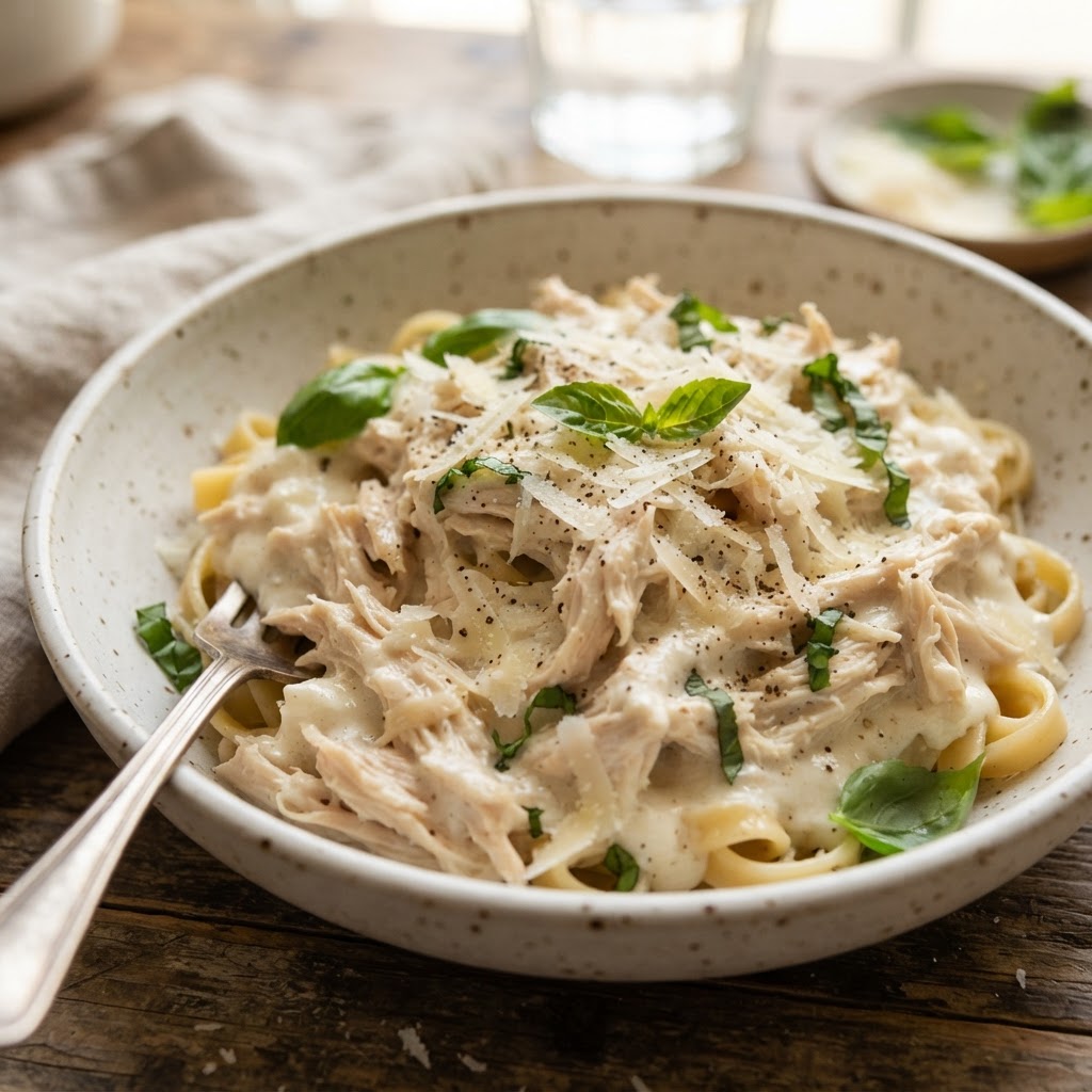 The final, creamy result served over a bed of pasta, perfect for any weeknight dinner.