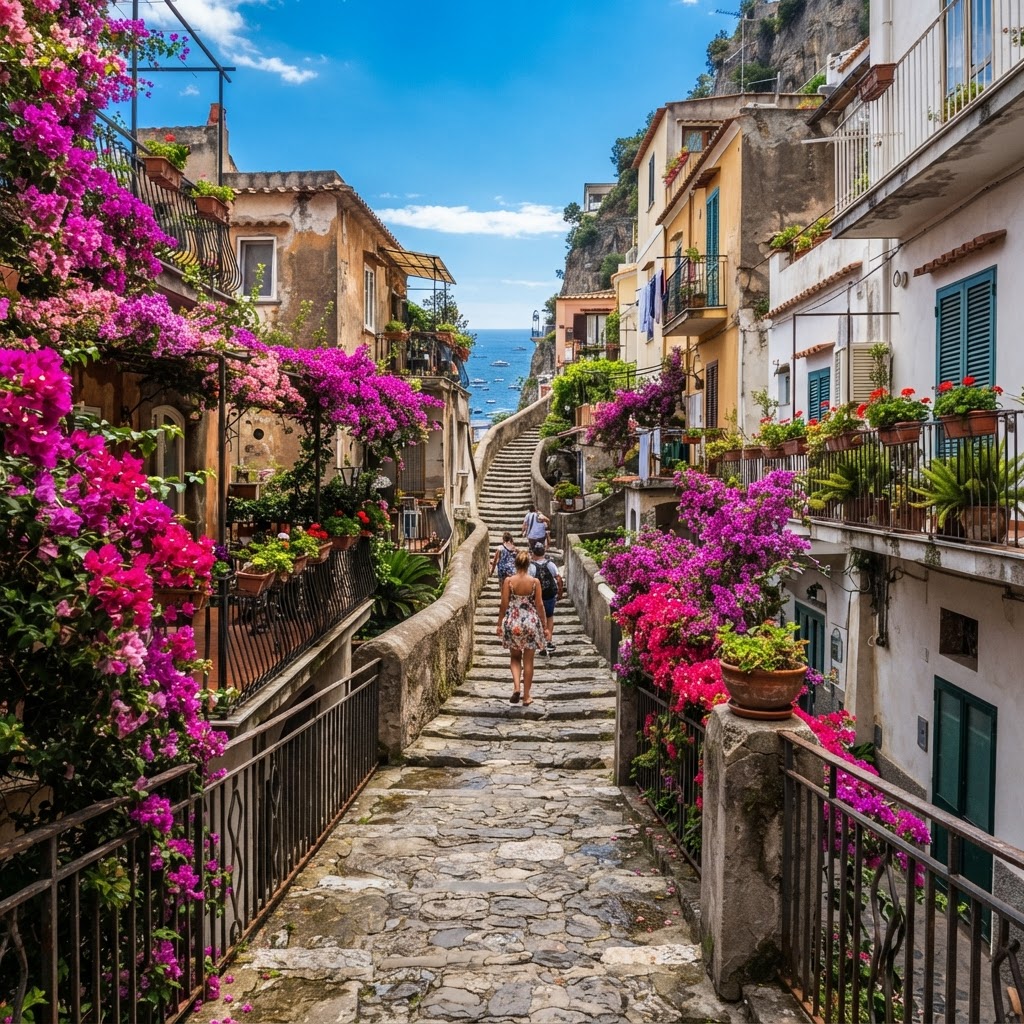 Narrow stone staircases are the heart of the village's cliffside navigation.